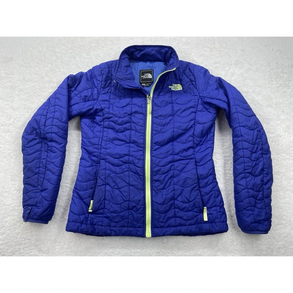 The North Face Thermoball Puffer Jacket Womens‎ Small Blue Lime Green Full Zip